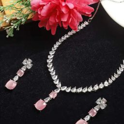 Zeneme Silver Plated AD Jewellery Set-image-36