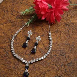 Zeneme Rhodium Plated American Diamond Studded Jewellery Set-image-65