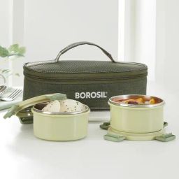 Borosil Stainless Steel Green Lunch Boxes with Bag & Microwave Oven Safe ( Set of 2 )-image-89