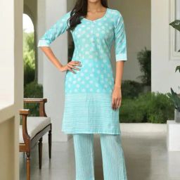 Aurelia Women Blue Printed Cotton Kurta Set with Palazzos-picture-30