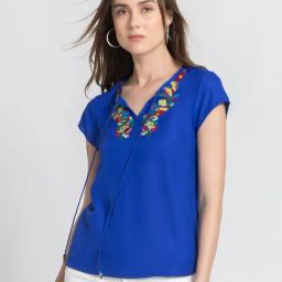 SHAYE Blue Embroidered Top-15