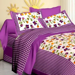 Myntra Elegant Homes Floral Printed 144 TC Queen Cotton Bedsheet with 2 Pillow Covers-image-101