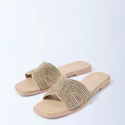 LUNA BLU by Westside Light Gold Embellished Slides-picture-33