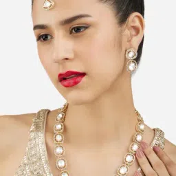 Zaveri Pearls Gold Tone Austrian Diamonds & Stones Choker Necklace & Maangtikka Set for Women-image-86