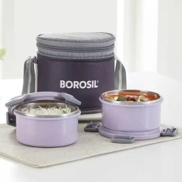 Borosil Stainless Steel Lavender Lunch Boxes with Bag & Microwave Oven Safe ( Set of 2 )-22