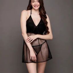 Clovia Black Self Print Babydoll-image-85