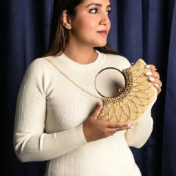 Odette Beige Embellished Clutches-image-47