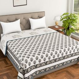 Jaipur Dohar Grey & Beige Floral AC Room 150 GSM Double Bed Dohar-image-100
