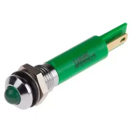 RS PRO Green Panel Mount Indicator 110V AC, Mounting Hole Size 8 mm, IP Rating IP67, Model No 8462702-10