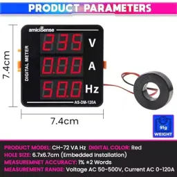 amiciSense 3 In 1 AC Voltmeter Ammete Digital Meter 120 Amp 50-500 V Voltage Tester With Frequency And Current Test image 3