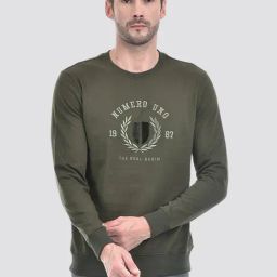 Numero Uno Military Olive Regular Fit Embroidered Sweatshirt-picture-5