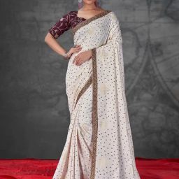 Saree Mall White Embellished Sarees With Unstitched Blouse-image-43