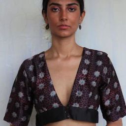 Chidiyaa Parveen Black Hand Blockprinted Mashu Silk Blouse-image-82