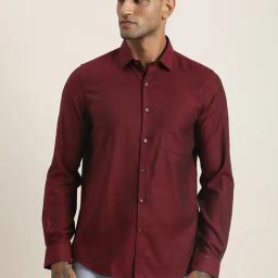 Turtle Maroon Cotton Slim Fit Self Design Shirt-picture-8