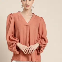 Qurvii Peach-Coloured Crepe Top-picture-20