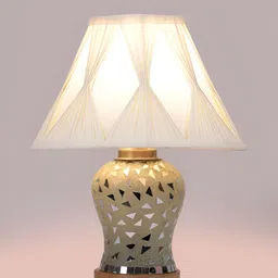 Devansh White Frustum Shaped Wooden Table Lamp With Mosaic Glass Base-14
