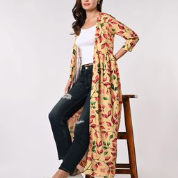 Iti Floral Printed Gathered Longline Open Front Shrug-9