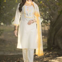 KALINI Yoke Design Straight Pure Cotton Kurta With Trousers And Dupatta-picture-35