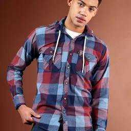 CVC Buffalo Checked Hood Long Sleeves Cotton Shirt-image-36