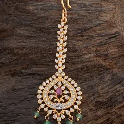 Kushal's Fashion Jewellery Gold-Plated Artificial Stones and Beads Studded Maang Tikka-4