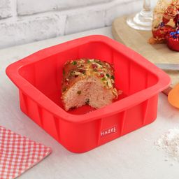 HAZEL Small Silicon Red Square Shape Cake Mould for Half Kg with Orange Spatula-4