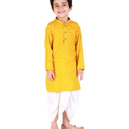 Tiny Bubs Full Sleeves Small Floral Motif Print Kurta With Dhoti - Yellow-image-52