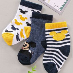 Cute Walk by Babyhug Ankle Length Antibacterial Socks Mickey Mouse & Stripes Design Pack Of 3 - Multicolor-image-99