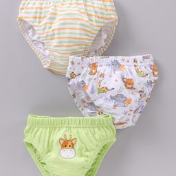 Babyhug Cotton Antibacterial Stripes & Animal Print Briefs Pack Of 3 - Multicolor-image-23