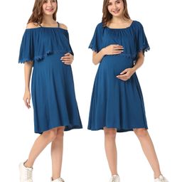 Bella Mama Maternity Knit Lace Detailing Multi Use Dress - Navy Blue-image-40