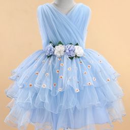 Mark & Mia Sleeveless Floral Embroidered Layered Party Dress with Floral Corsage - Blue-image-34