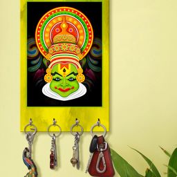 999Store Stylish Wood Wall Mount Decorative Key Holder - Kathakali face-image-82