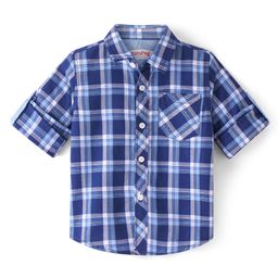 Babyhug 100% Cotton Woven Full Sleeves Checked Shirt - Blue-image-23