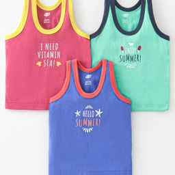 Zero Sinker Sleeveless Set Of Vests Text Print Pack of 3 - Multicolour-7