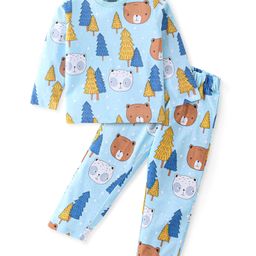 Babyhug Cotton Knit Full Sleeves Night Suit with Teddy Bear Print - Blue-image-36
