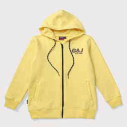 GINI & JONY Cotton Knit Full Sleeves Front Open Hooded Sweatshirt With Brand Name Print - Yellow-picture-3