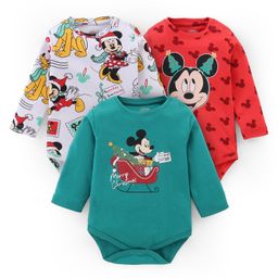 Babyhug Disney Lycra Knit Full Sleeves Onesies With Mickey Mouse Graphics Pack of 3 - Multicolour-image-75