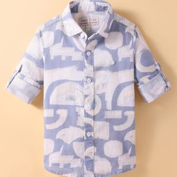 JASH KIDS Cotton Knit Full Sleeves Shirt with Abstract Print - Light Blue-image-20
