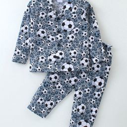 Ollypop Sinker KnitFull Sleeves Night Suit Football Print - Grey-image-95