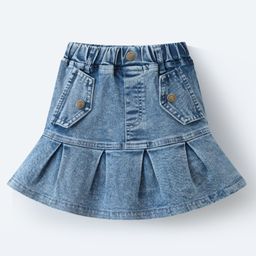 Mark & Mia Solid Washed Flared Denim Skirt - Blue-image-71