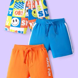 Babyhug Cotton Knit Mid Thigh Length Shorts with Text Print & Tape Detailing Pack of 3 - Orange & Blue-image-79