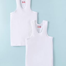 Jon Cotton Knit Sleeveless Solid Vests Pack of 2 - White-picture-16