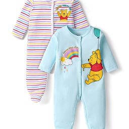 Babyhug Disney Interlock Knit Full Sleeves Footed Sleepsuits With Winnie The Pooh Graphics Pack Of 2 - Light Blue-picture-28