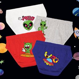 NUSYL Cotton Pack Of 4 Quirky Alien Printed Briefs - White Red Grey & Royal Blue-image-2