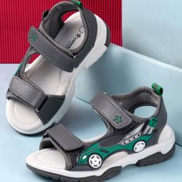 Cute Walk by Babyhug Sandals with Velcro Closure & 3D Applique - Grey-image-64
