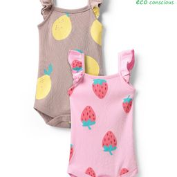 Babyoye 100% Cotton Knit Frill Sleeves Onesies with Tropical Print Pack of 2 - Pink & Grey-image-83
