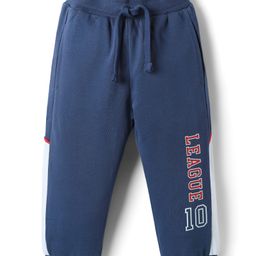 Babyhug Cotton Terry Knit Full Length Lounge Pants with League 10 Print - Navy Blue-image-4