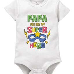 Zeezeezoo 100% Cotton Fathers Day Theme Half Sleeves Papa You Are My Super Hero Text Printed Romper - White-picture-19