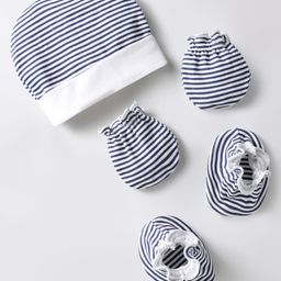 Ben Benny Interlock Knit Striped Cap Mittens & Booties Set Navy Blue & White - Diameter 10 cm-13