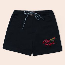 Nino Togs Cotton Looper Knit Fly High Text Embroidered Shorts - Black-image-52