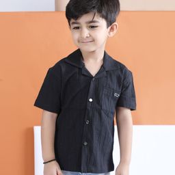 Polka Tots Cotton Woven Half Sleeves Textured Shirt - Black-image-2